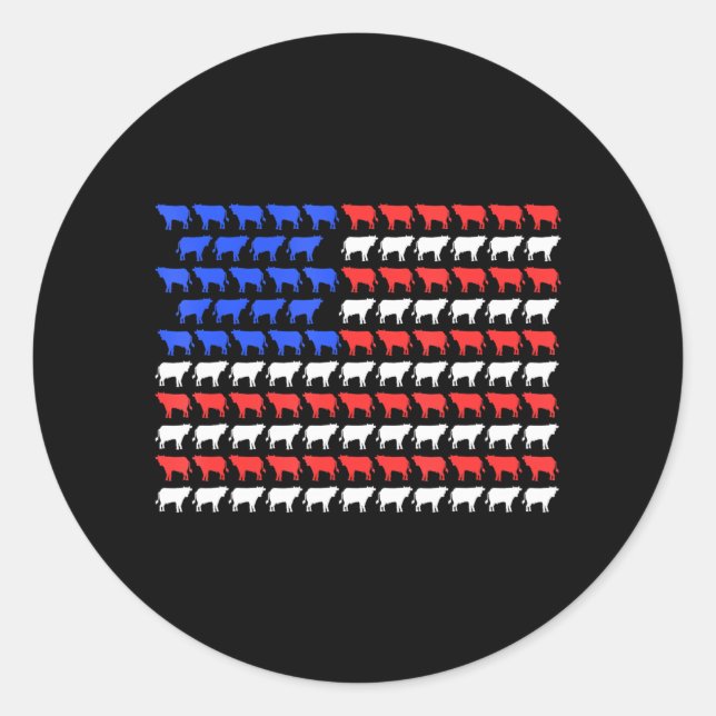 American Flag Cow Farmer Farm Animal Farming Classic Round Sticker (Front)