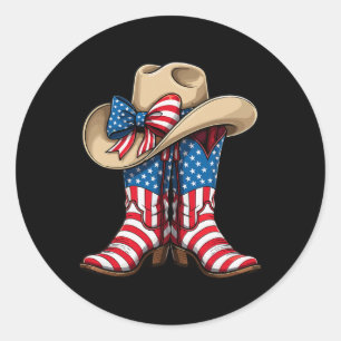 American Flag Cowboy Boots Hat Western Patriotic Classic Round Sticker