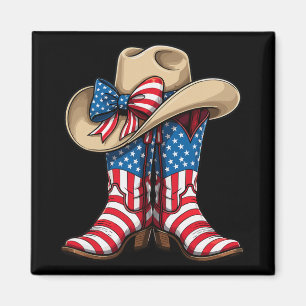 American Flag Cowboy Boots Hat Western Patriotic  Magnet