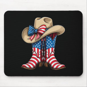 American Flag Cowboy Boots Hat Western Patriotic Mouse Pad