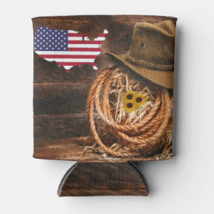 American Flag Cowboy Hat lasso Can Cooler