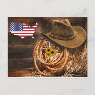American Flag Cowboy Hat lasso Postcard