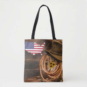 American Flag Cowboy Hat lasso Tote Bag