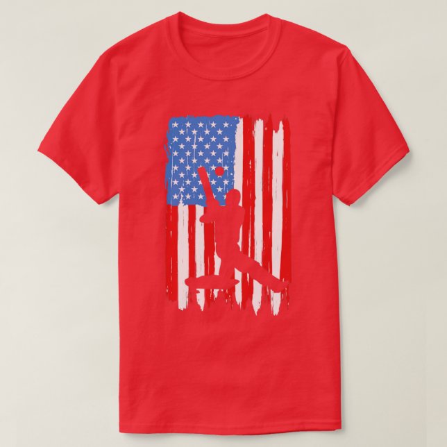 American Flag Cricket  T-Shirt (Design Front)