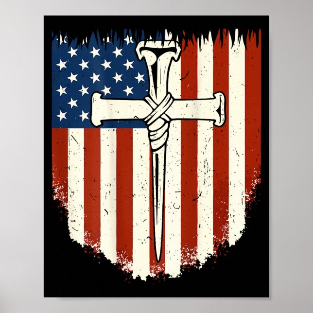 American Flag Cross 3 Nail Patriotic Christian Dom Poster (Front)