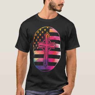 American Flag Cross America Pride Proud Christian T-Shirt