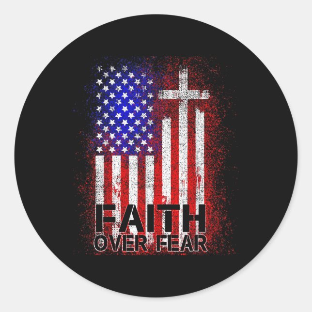 American Flag Cross Christmas Patriotic Religious  Classic Round Sticker (Front)