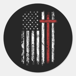 American Flag Cross Christmas Patriotic Religious  Classic Round Sticker