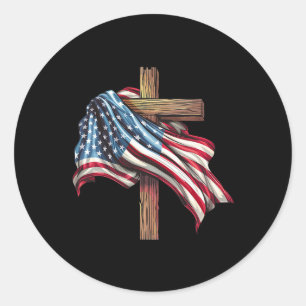 American Flag Cross For Patriotic Usa Christians D Classic Round Sticker