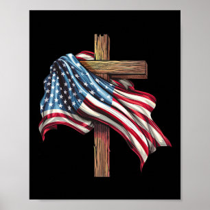American Flag Cross For Patriotic Usa Christians D Poster