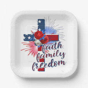 American flag Cross Paper Plate