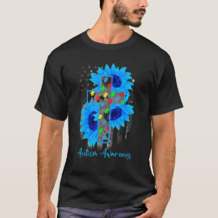 American Flag Cross Puzzle Piece Autism Awareness T-Shirt
