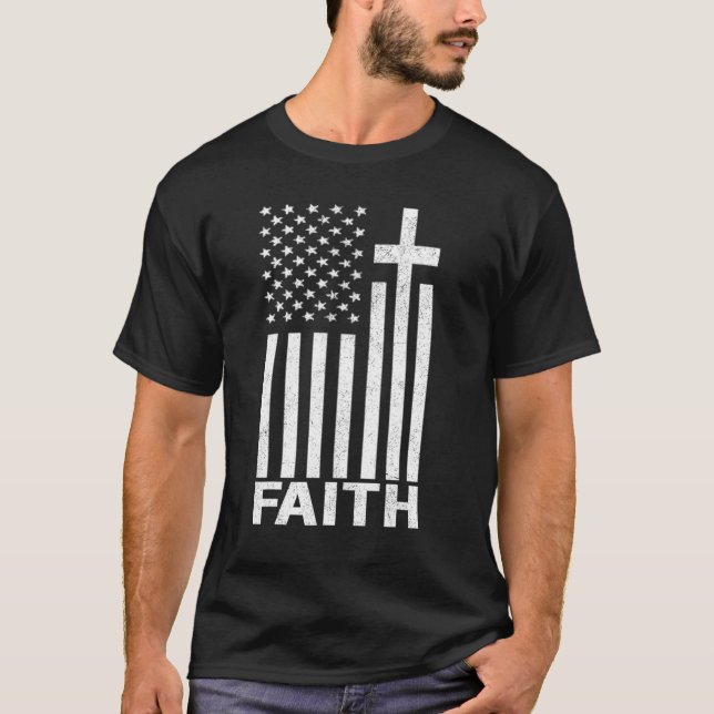 American Flag Cross Usa Patriotism & Faith Christi T-Shirt (Front)