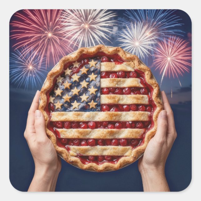 American Flag Crust on a Cherry Pie Square Sticker (Front)