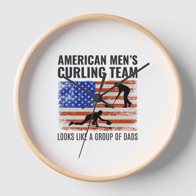 American Flag Curling Team Dad Winter Ice Sport Clock (Front)