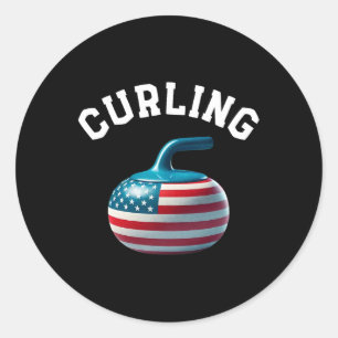 American Flag Curling Usa 4th Of July Man Woman Te Classic Round Sticker
