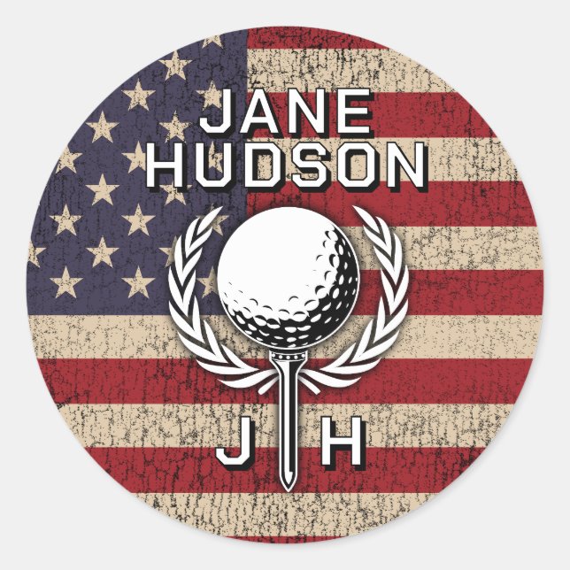 American Flag Custom Monogram Design Classic Round Sticker (Front)