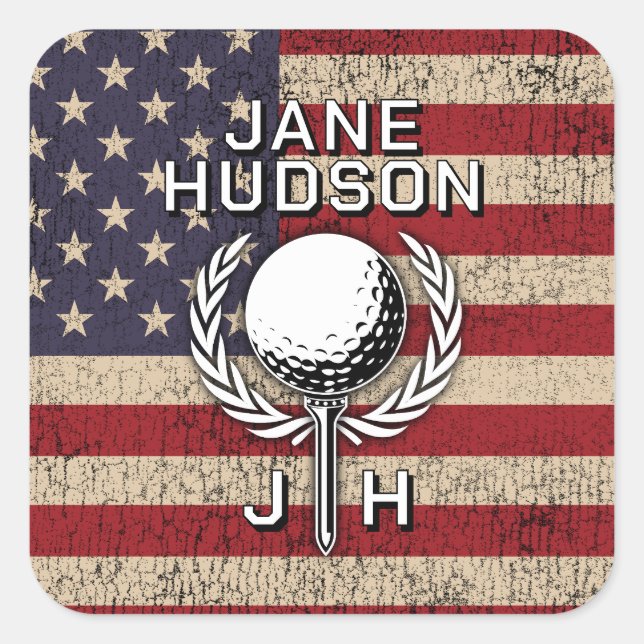 American Flag Custom Monogram Design Square Sticker (Front)