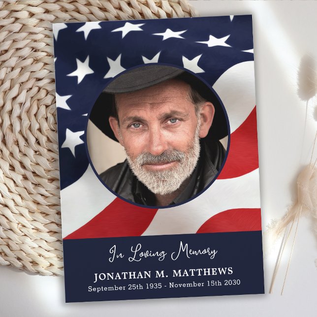 American Flag Custom Photo US Military Funeral Thank You Card (Creator Uploaded)