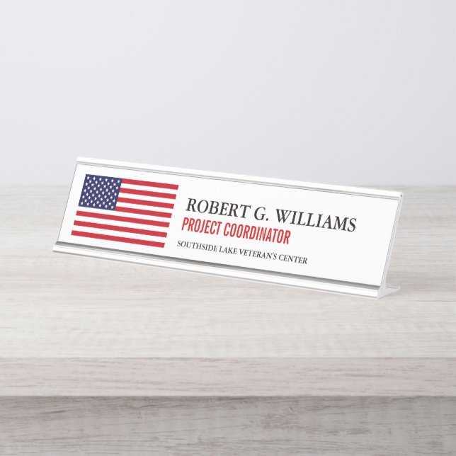 American Flag Customised Desk Name Plate (Front)