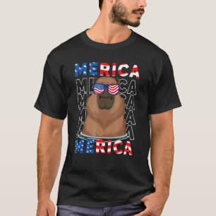 American Flag Cute Capybara Happy 4th Of July Anim T-Shirt