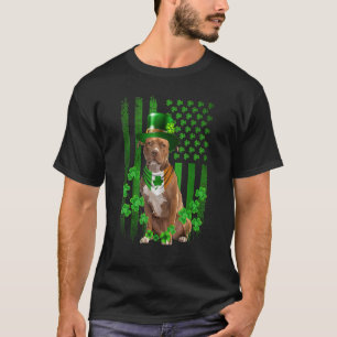 American Flag Cute Pitbull Terrier Dog St Patricks T-Shirt
