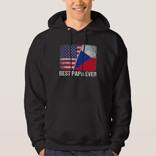 American Flag & Czech Republic Flag Best Papa Ever Hoodie (Front)