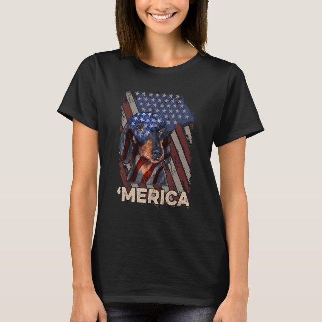 American Flag Dachshund Patriotic Dog 4th Of July  T-Shirt (Front)