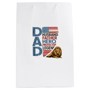 American flag Dad Lion Patriotic Medium Gift Bag