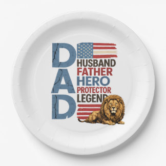 American flag Dad Lion Patriotic Paper Plate