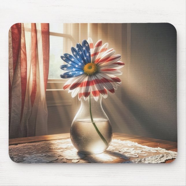 American Flag Daisy In Glass Vase Mouse Pad (Front)