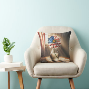 American Flag Daisy In Sunbeams Cushion