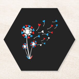 American Flag Dandelion Flaying Hearts Paper Coaster