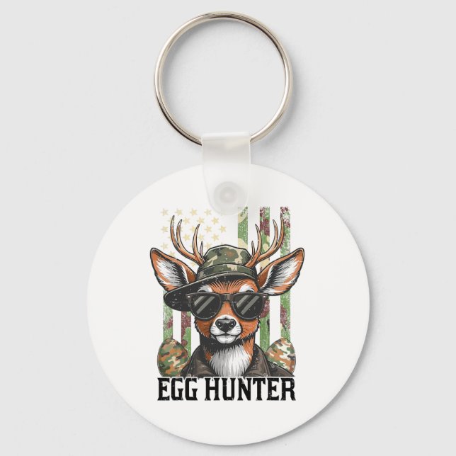 American Flag Deer And Camo Cap Egg Hunter Retro E Key Ring (Front)