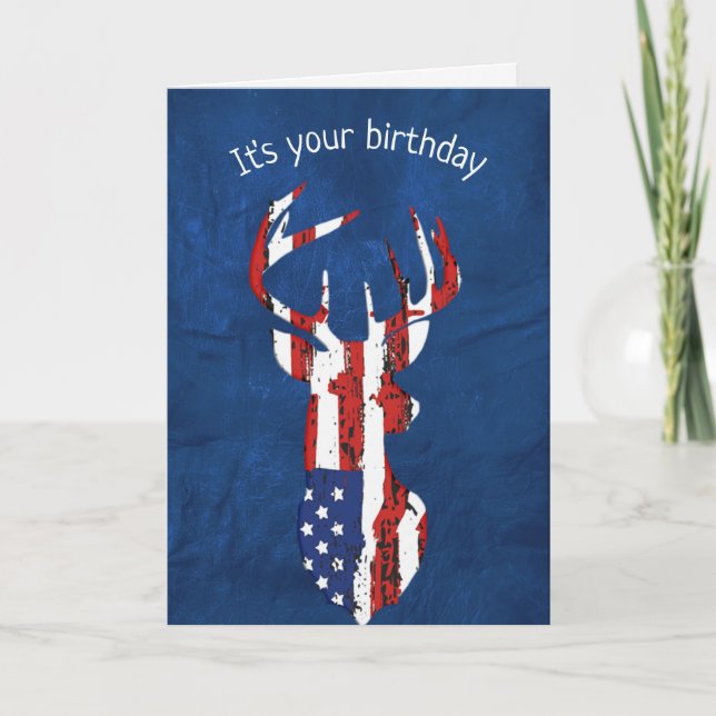 American Flag Deer Birthday  Card (Front)