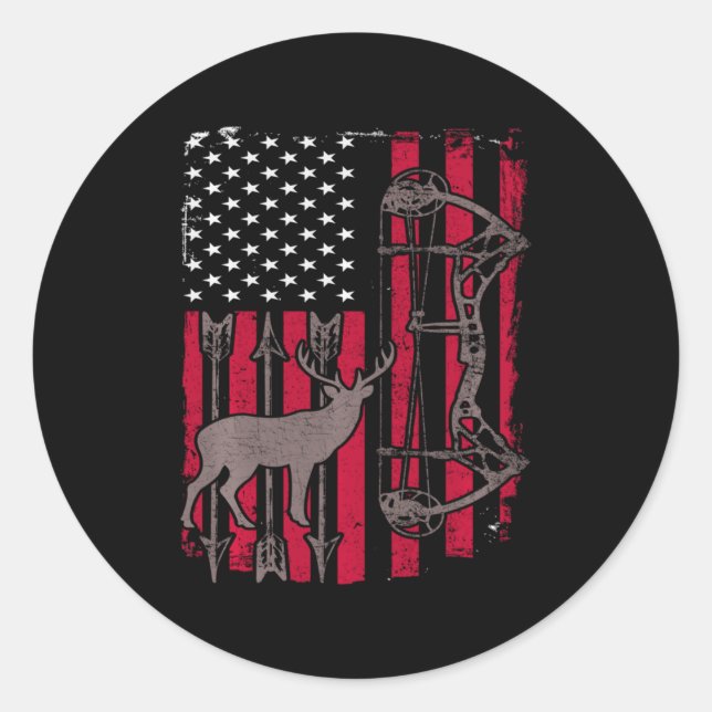 American Flag Deer Bow Hunting   Classic Round Sticker (Front)
