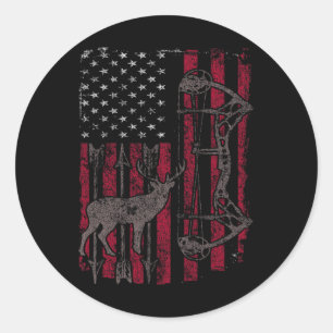 American Flag Deer Bow Hunting Patriotic Distresse Classic Round Sticker