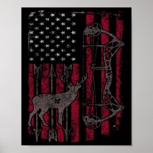 American Flag Deer Bow Hunting Patriotic Distresse Poster
