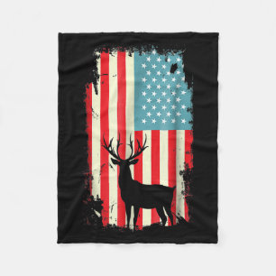 American Flag Deer Elk Hunting Us Patriotic Hunter Fleece Blanket