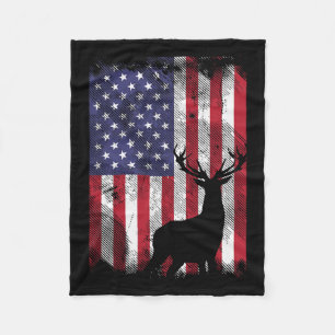 American Flag Deer Elk Hunting Usa Patriotic Hunte Fleece Blanket