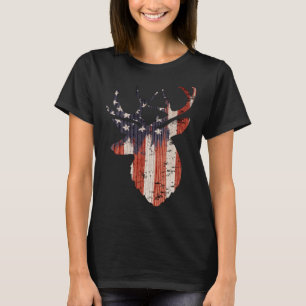 American Flag Deer Elk Hunting USA Patriotic Hunte T-Shirt