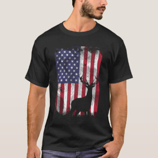 American Flag Deer Elk Hunting Usa Patriotic Hunte T-Shirt