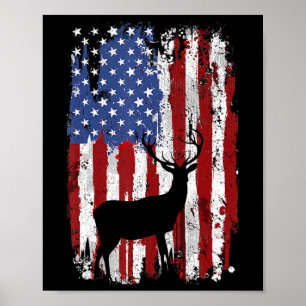 American Flag Deer Hunters Deer On American Flag Poster