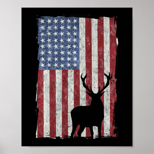 American Flag Deer Hunting  Distressed USA   Poster (Front)