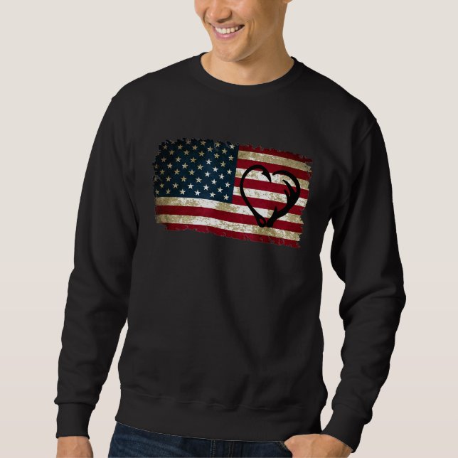 American Flag Deer Hunting Fish Hunter Boyfriend Sweatshirt (Front)