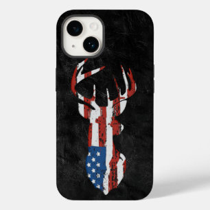 American Flag Deer on Leather Case-Mate iPhone 14 Case