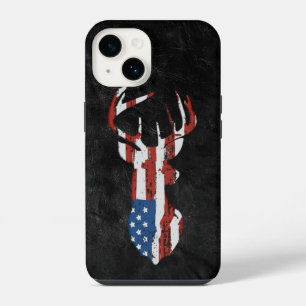 American Flag Deer on Leather iPhone 14 Case