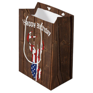 American Flag Deer on Oak Wood   Medium Gift Bag