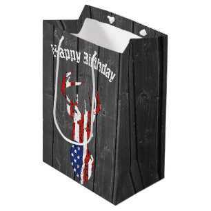 American Flag Deer on Wood  Medium Gift Bag