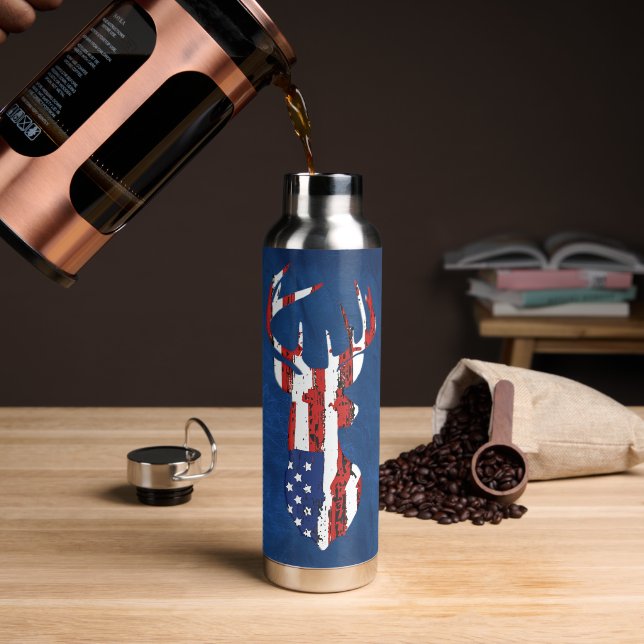 American Flag Deer  Water Bottle (Coffee)